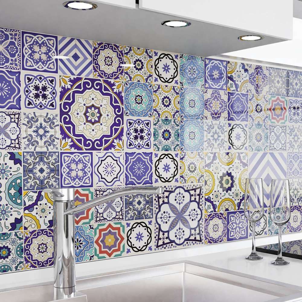 Zelfklevende keukenachterwand - Mozaïektegels blauw